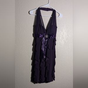 Deep Plum Halter Ruffle Maxi Dress with Satin Waist Sash BoxG